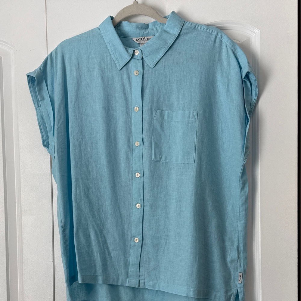 Orvis Sky Blue Linen Short-Sleeve Button Shirt